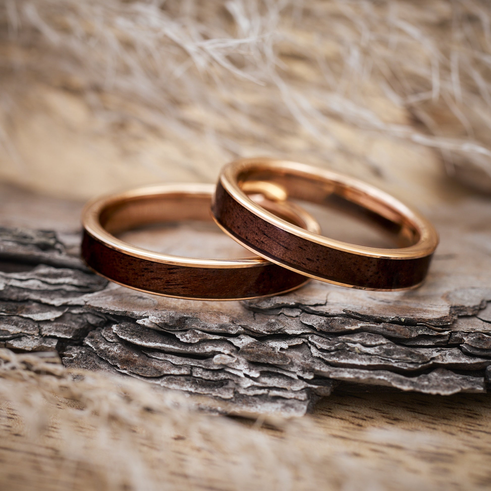 Rosegold Partnerringe Holz Fablano