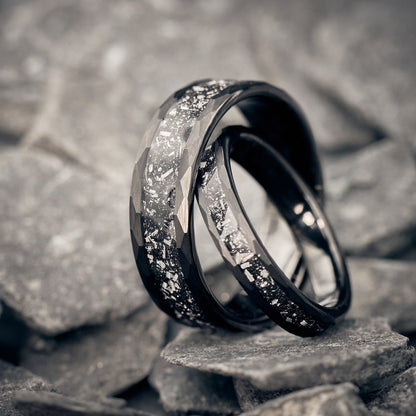 Schwarze Eheringe Meteora aus Meteorit in edler Holzbox – Fablano