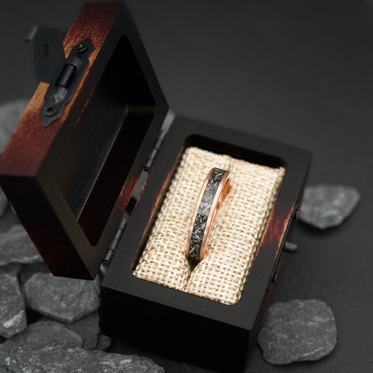 Handgefertigter Ring Herren Rosegold Meteorit Apollo Fablano