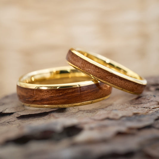 Partnerringe Holz in Gold Elano von Fablano